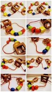 This child fine motor skills development toy seen here is a self fabricated prototype ready for user testing. The two rings promote both child and parent led play.